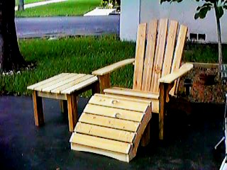 Home made Aderondack Chair, Ottoman, Table